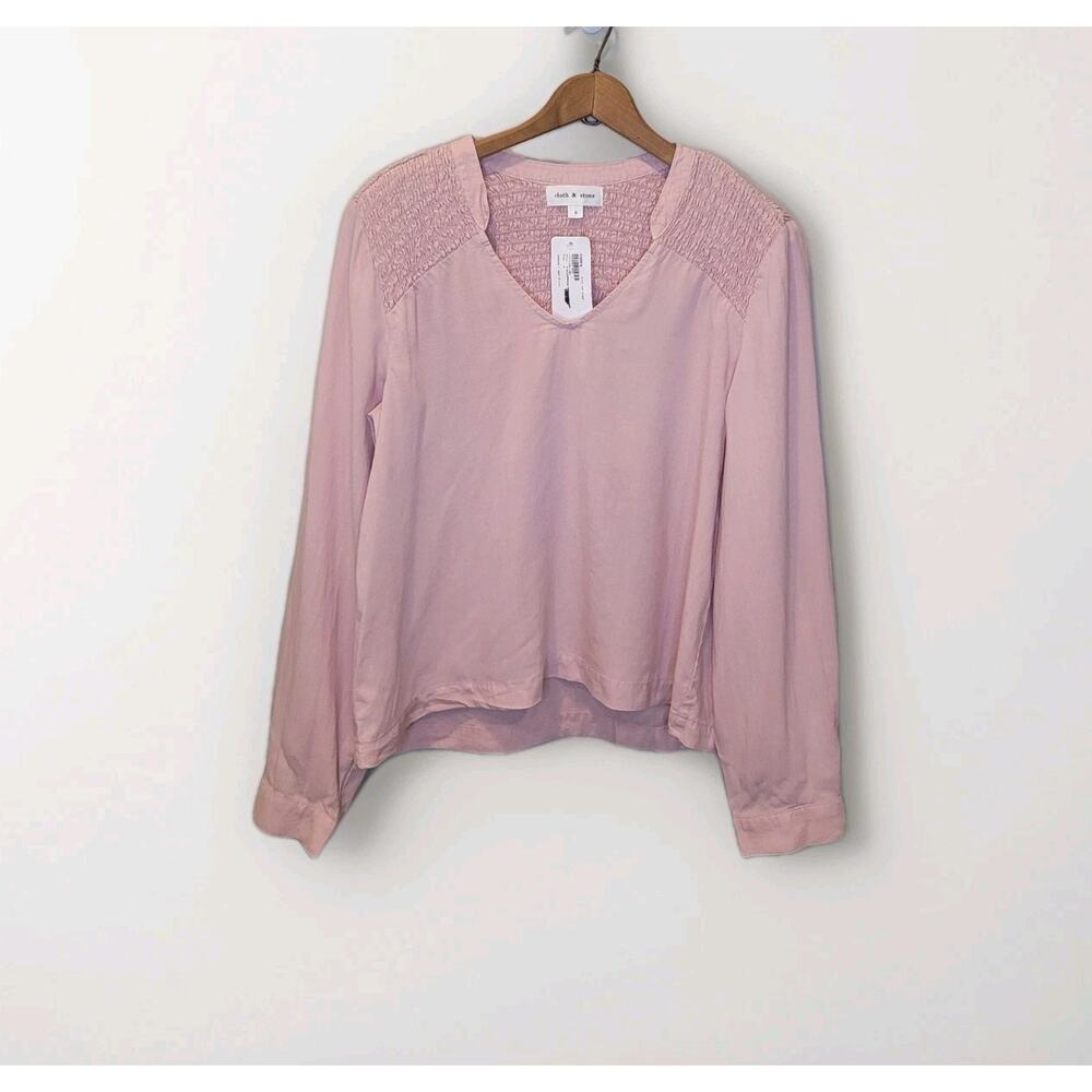 Cloth And Stone Pink V Neck Smocked Peasant Blouse Long Sleeve Size Small New
